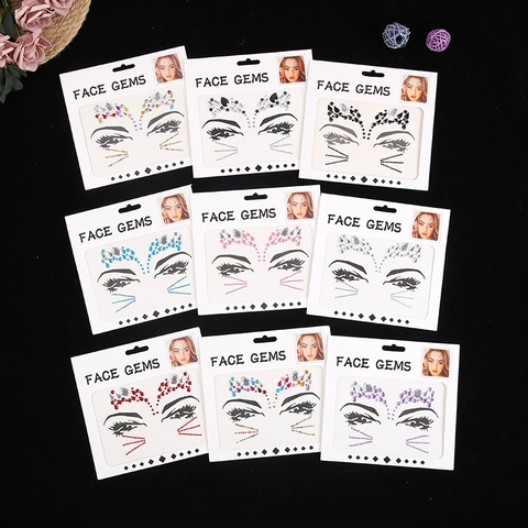 Face Gems Sparkling Rhinestone Stickers Self-Adhesive Facial Jewels For Festival Rave Stage Makeup Party Decoration For Women