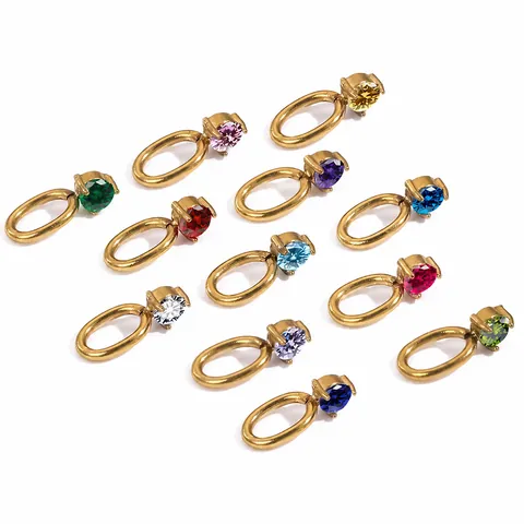 Stainless Steel 12 Birthstone Round Colorful Zirconia Charms DIY Handmade Necklace Pendant Jewelry Making Accessories For Women