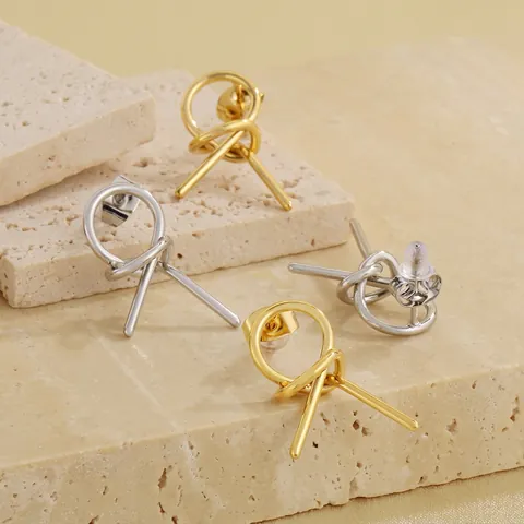 Minimalistische Edelstahl Ohrstecker Für Damen Geometrisches Knotenkreuz Design 18K Vergoldet Retro Mode Schmuck