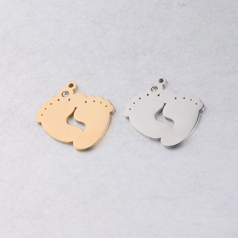 Colgantes De Huellas De Bebé Acero Inoxidable 304 Estrás Pulido Espejo Dijes Para Fabricación De Joyas DIY Accesorios Hechos A Mano