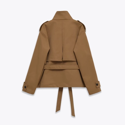 Dames Khaki Trenchcoat Met Riem Reverskraag Lange Mouwen Cargo Jas Met Grote Klepzakken Elegante Casual Bovenkleding