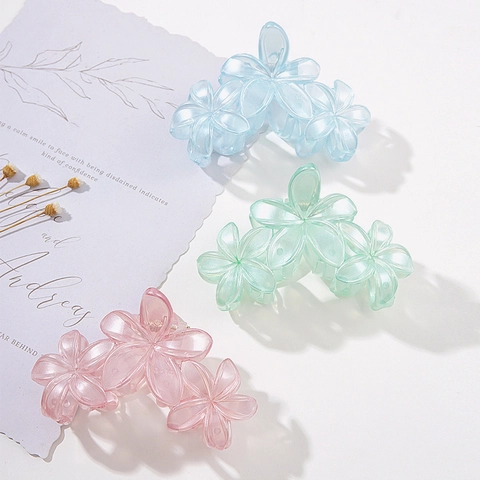 Pinces À Cheveux Fleur Stéréoscopique Acrylique Plastique Pince Crabe Mate Transparente Style Forêt Mori Femmes