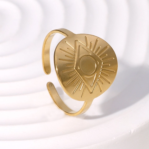 Anillo Abierto Ojo Turco Acero Inoxidable Ajustable Disco Redondo Vintage Joyería Bohemia Para Mujer