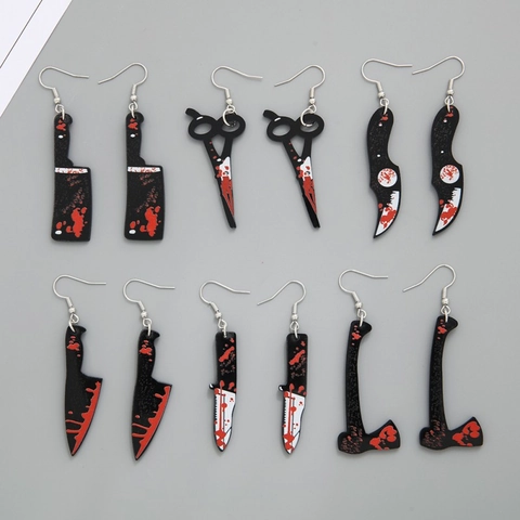 Horror Blutige Waffe Haken Ohrringe Acryl Beil Schere Dolch Axt Halloween Gothic Punk Party Kostüm Schmuck Zubehör
