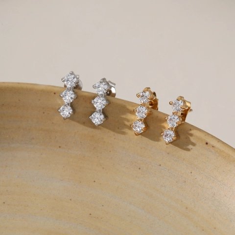 Edelstahl Zirkonia Ohrstecker Vertikal Elegant Minimalistisch Geometrischer Schmuck Für Damen