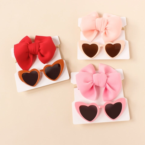 Baby Girls Headband And Sunglasses Heart Shaped Glasses Bow Elastic Hair Band Infant Toddler Fashion Accessories