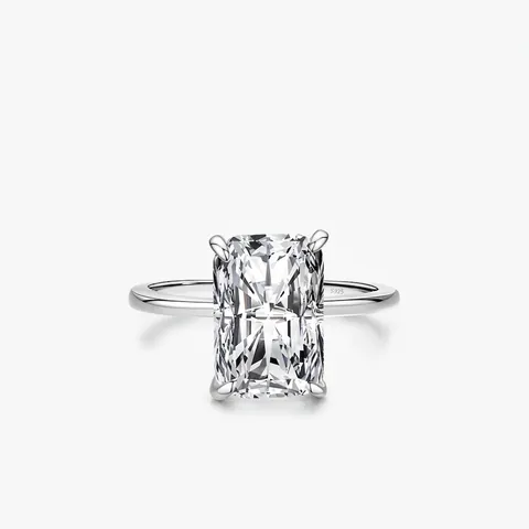 Anello In Argent Sterling 925 Con Zircone Rettangolare Grande Incastonatura A 4 Griffe Gioielli Eleganti Di Lusso Per Fidanzamento Donna