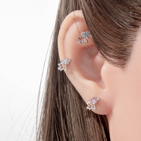 Orecchino Cartilagine Stella Acciaio Titanio E Rame Con Zirconia Piercing Elica Gioielli Stella Minimalisti