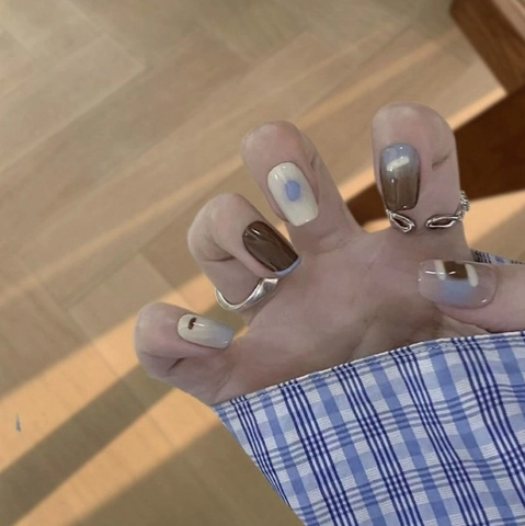 Press On Nails Hand Painted Gradient Smudge Geometric Pattern Morandi Color Elegant Square Glossy False Nail Tips
