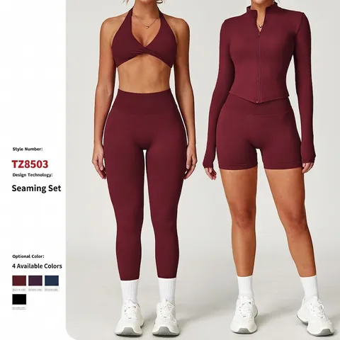 Yoga Outfit Damen Nylon Spandex Schnelltrocknend Hohe Taille Nahtlos Fitness Studio Kleidung Überkreuzter Rücken Slim Fit