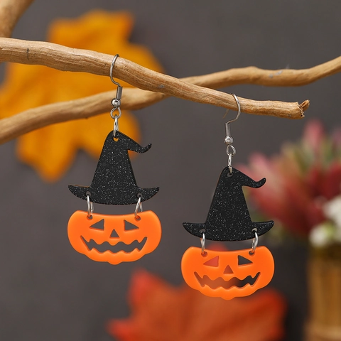 Halloween Kürbis Hexe Hut Ohrhänger Acryl Glitzer Festlicher Party Trendiger Schmuck Für Frauen Mädchen Neuheit