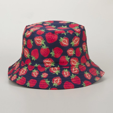 Chapeau Bob Imprimé Fraise Réversible Coton Toile Protection Solaire Été Plage Chapeau De Soleil Femmes