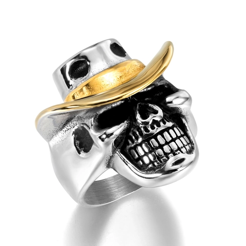 Stainless Steel Skull Ring Vintage Punk Gothic Skeleton Crown Jewelry Men Biker Retro Signet Finger Rings