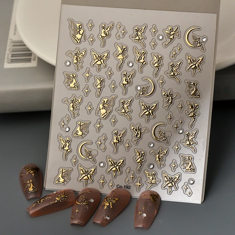 Adesivi Per Unghie 5D In Rilievo Oro Fata Luna Stelle Impermeabili Adesivi Decorazione Manicure DIY