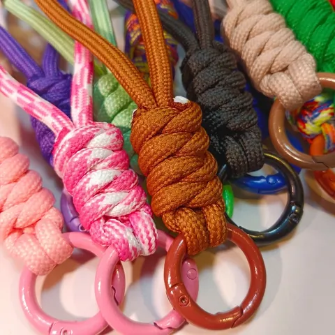 Braided Phone Lanyard Hand Woven Paracord Keychain Colorful Polyester Rope Strap With Metal Spring Ring Anti Lost Bag Charm