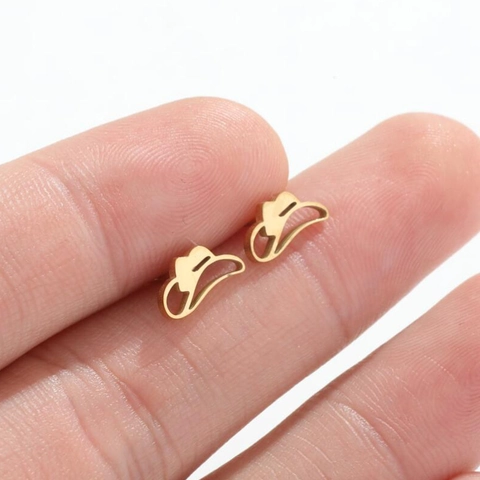 Stainless Steel Cowboy Hat Stud Earrings Gold Plated Hollow Geometric Cute Sweet Jewelry For Women