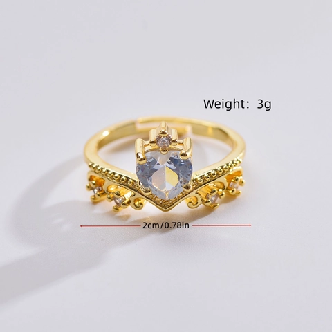 Eleganter Herz Krone Verstellbarer Offener Ring Für Damen Niche Design Kupfer Versilbert Rosa Strass Saturn Finger Schmuck