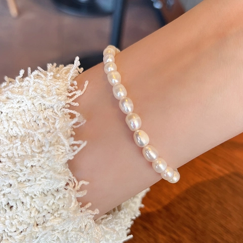 Minimalist Natural Freshwater Pearl Bracelet For Women Handmade Baroque Pearl Elastic Bracelet With Gold Bead Jewelry Gift