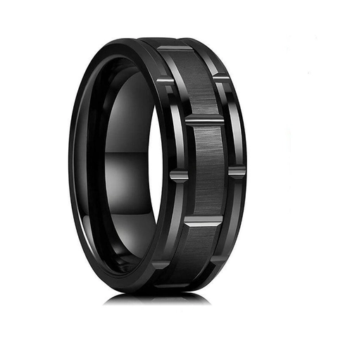 Fashion Titanium Steel Ring For Men Women Industrial Style Stepped Groove Brushed Band Ring Minimalist Engraved Geometric Jewelry Gift