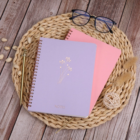 A5 Spiral Notebook Journal Ruled Gold Foil Floral Hardcover Perforated Pages Inner Pocket Minimalist Stationery Office