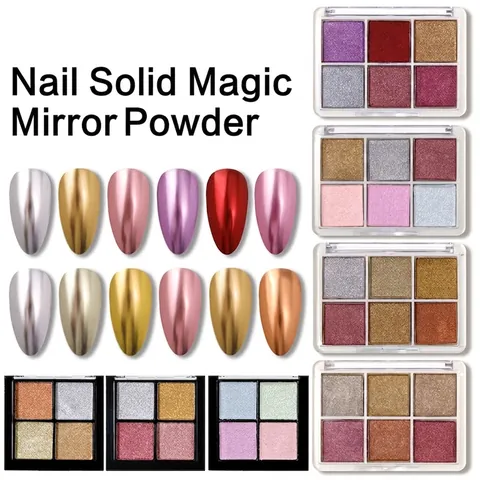 Feste Spiegel Nagelpuder Chrom Palette Metallischer Laser Aurora Effekt Maniküre Dekoration Pigment