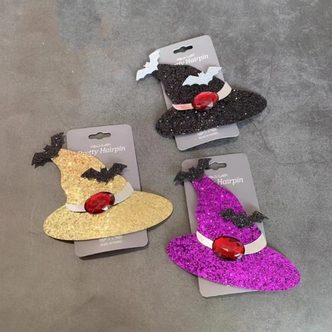Fermagli Per Capelli Cappello Da Strega Glitter Pipistrello Halloween Accessori Per Feste Ragazze