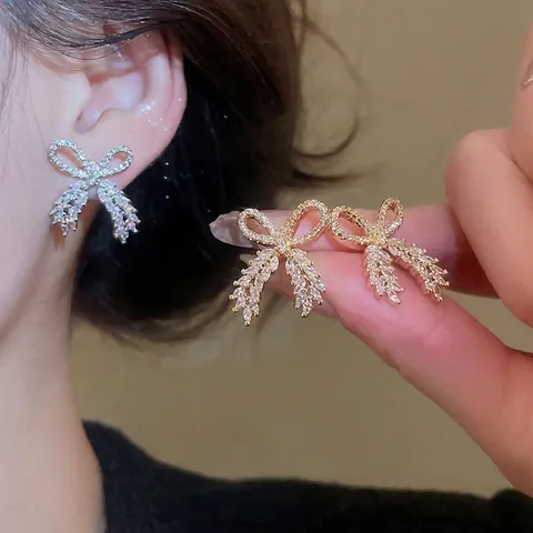 Gioielli Con Fiocco Per Donna Rame Zircone Spilla Orecchini Con Perno In Argento Sterling 925 Elegante Lucido Lusso