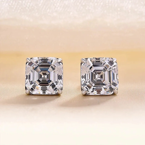 Eleganti Orecchini a Bottone in Zirconia Taglio Asscher Quadrati da Donna Rame Placcato Oro Bianco Gioielli per Matrimonio Festa