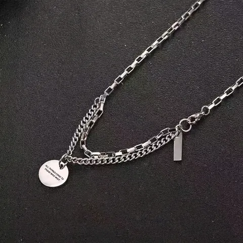 Doppelschichtige Anhänger Halskette Edelstahl Inspirierendes Zitat Runde Münze Bar Silber Minimalistisch Für Herren