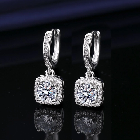 Square Halo Dangle Earrings Copper Micro Paved Zircon Elegant Sparkling Fashion Jewelry For Women