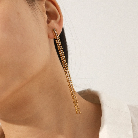 Orecchini A Nappa In Acciaio Inossidabile Lunghi Geometrici Con Zircone Elegante Gioielli Di Lusso Per Donne
