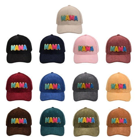 Berretto Da Baseball In Velluto A Coste Da Donna Patch MAMA In Ciniglia Colorata Ricamo Leopardato Cappello Da Sole Regolabile
