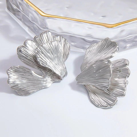 Oversized Stainless Steel Leaf Starfish Stud Earrings For Women 18K Gold Silver Plated Fashion Statement Earrings Jewelry