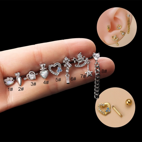 Orecchini A Lobo Cuore Zampa Di Gatto Acciaio Inossidabile Zircone Piercing Cartilagine Gioielli Di Moda Donna