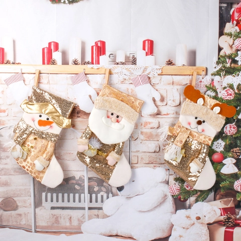 Calze Di Natale In Maglia Con Paillettes Decorazioni Appese Babbo Natale Pupazzo Di Neve Renna Sacchetti Regalo