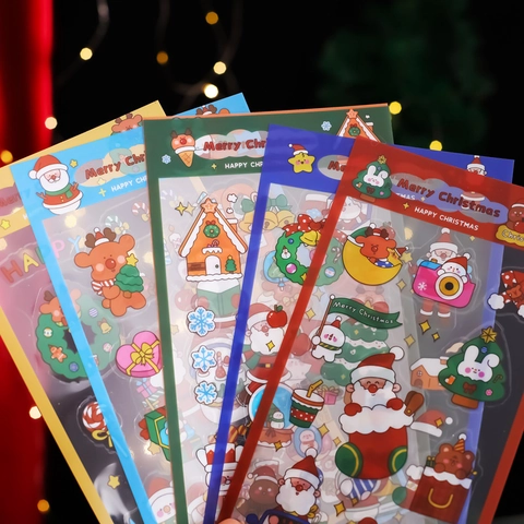 Christmas Stickers Cartoon Santa Reindeer PET Waterproof Decals For Journal Scrapbooking DIY Decoration Cute Aesthetic