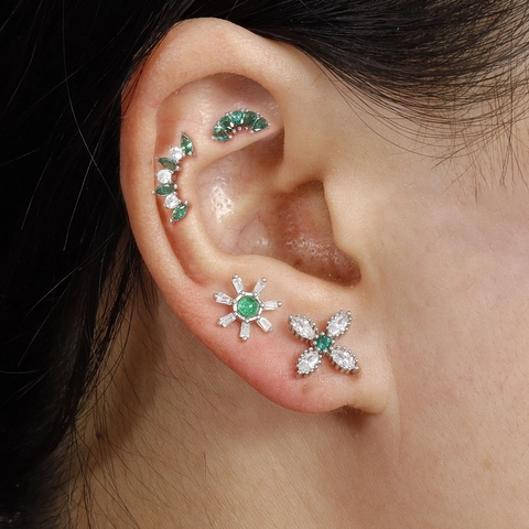 Stainless Steel Green Zircon Stud Earrings Vintage Floral Geometric Cartilage Piercing Jewelry Screw Back