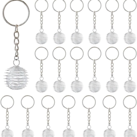 Spiral Cage Keychain Silver Metal Hollow Spring Ball Pendant Crystal Holder For Bag Charm DIY Craft Manual Jewelry Making