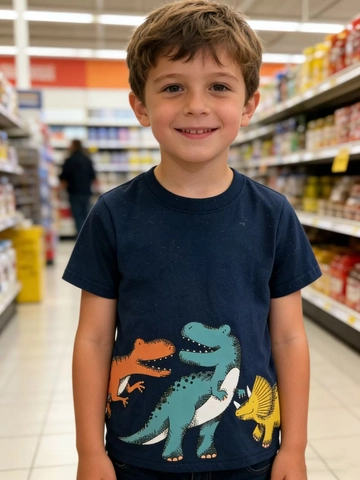 Boys Casual Dinosaur Cartoon Cotton T-Shirt Short Sleeve Round Neck Summer Knitting Jersey Top For Toddler Kids