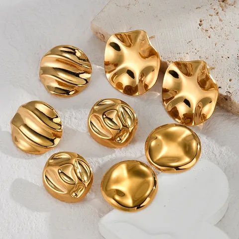 Stainless Steel Irregular Texture Stud Earrings 18K Gold Plated Geometric Niche Design Earrings Jewelry For Women Gift