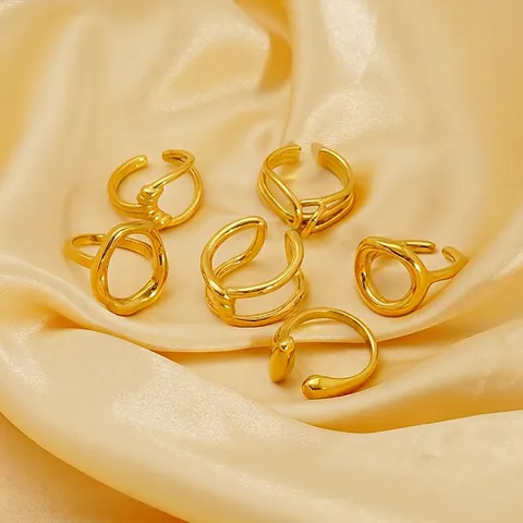 Minimalist Irregular Geometric Open Ring 18K Gold Plated Stainless Steel Adjustable French Style Jewelry For Women