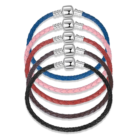 Women Braided Leather Bracelet With S925 Sterling Silver Barrel Clasp Simple Fashion DIY Charm Jewelry Accessory