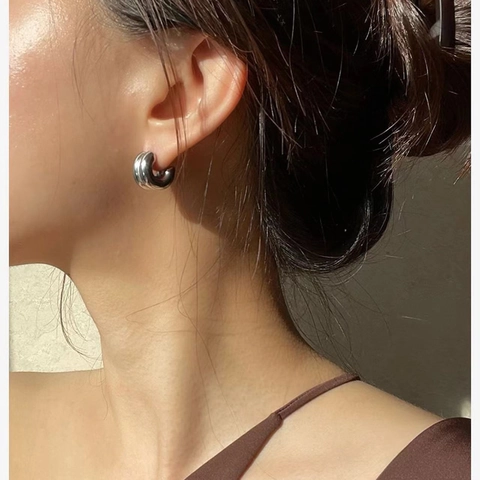 Minimalist Brass Double Layer C Shaped Hoop Earrings For Women 925 Sterling Silver Needle Geometric Gold Silver Commuting Fashion Jewelry