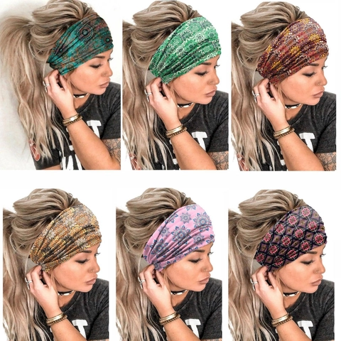 Wide Headband Elastic Fabric Bohemian Mandala Print Ethnic Style For Women Sport Yoga Hair Accessories