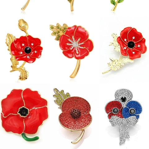 Elegante Spilla Fiore Di Papavero Smalto Rosso Strass Lega Pin Floreale Gioielli Stile Vintage Per Donne Banchetto Matrimonio