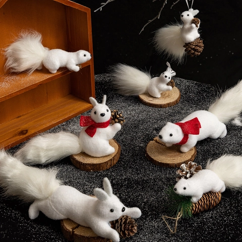 Christmas Simulation Squirrel Ornaments Foam Faux Fur Pine Cone Holiday Tree Hanging Desktop Decor Forest Style Animal