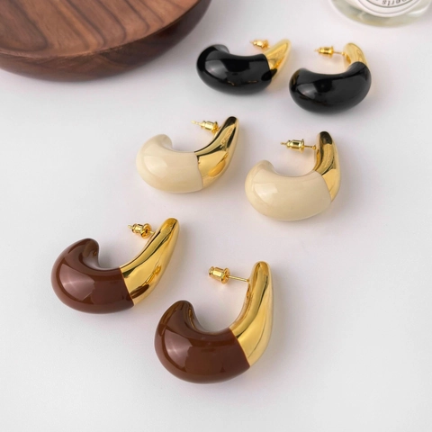 Bicolor Teardrop Earrings Gold Plated Copper Resin Minimalist Geometric C Shaped Jewelry For Women Vintage