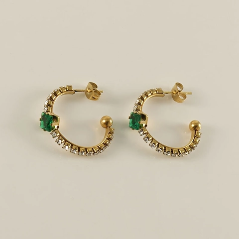 C Shaped Hoop Earrings Stainless Steel 18K Gold Plated Square Cubic Zirconia Geometric Fashion Jewelry For Women