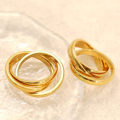 Anello Intrecciato Acciaio Inossidabile Placcato Oro 18K Lucido Minimalista Triple Band Gioielli Di Moda Per Donne