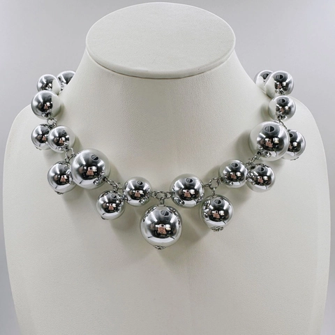 Alloy Statement Round Ball Choker Necklace For Women Chunky Polished Bead Multi Layered Look Retro Bold Personalized Fashion Jewelry